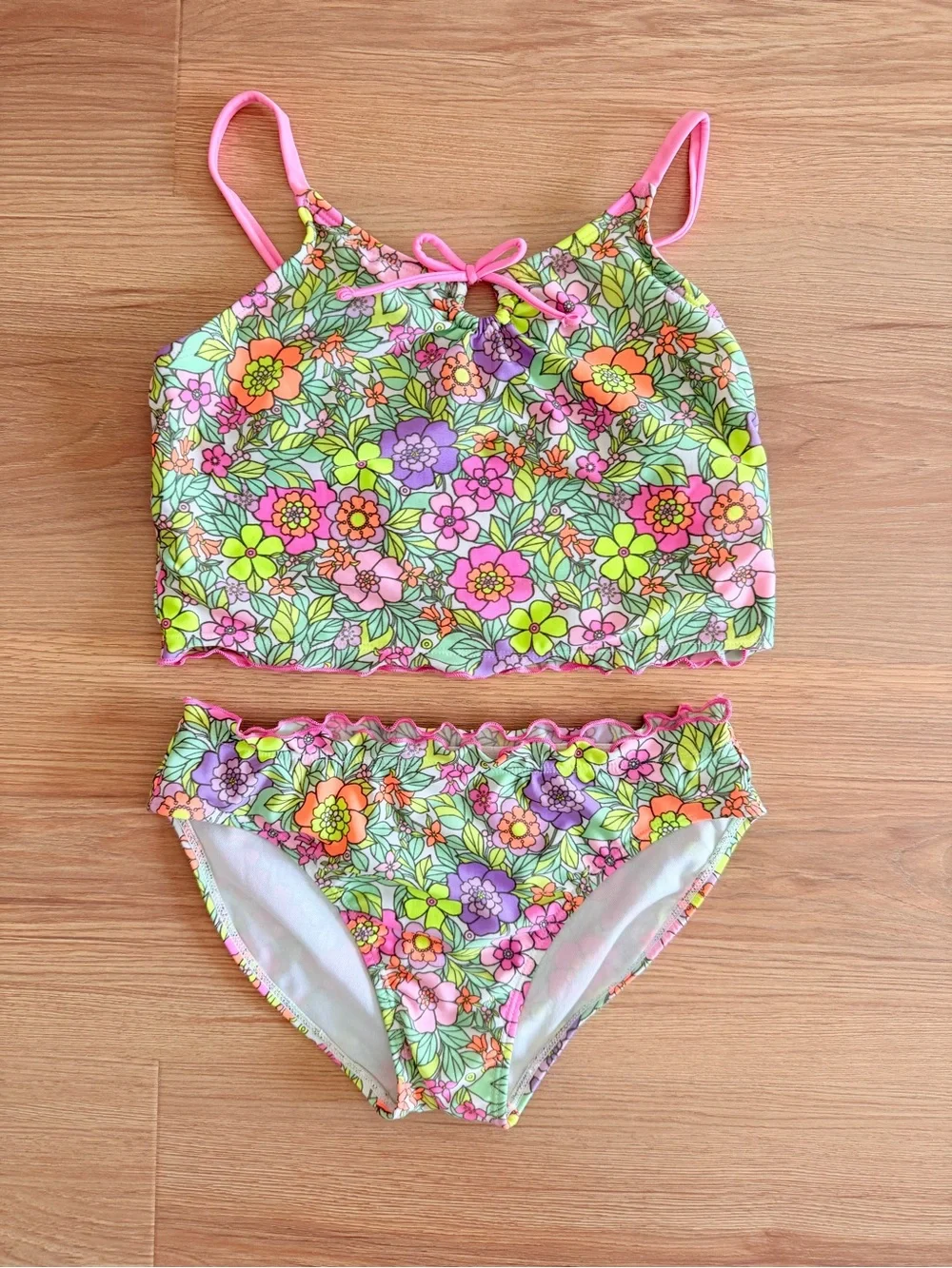Cat & Jack Floral Tankini Bikini Set - Pink, Green & Purple- Girls 10-12